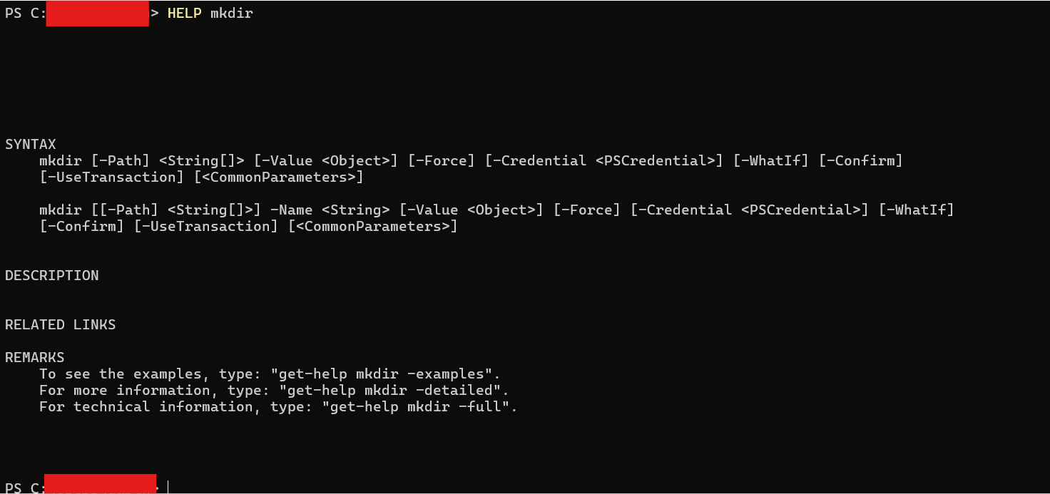Output of HELP mkdir